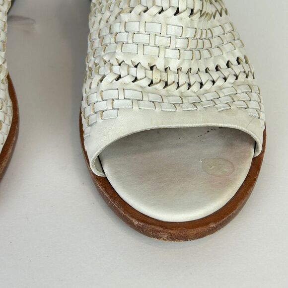 Rag & Bone Wyatt Block Heel Open Toe Leather Sandal Ivory Woven Buckle Sz 38.5 8 - Picture 11 of 12